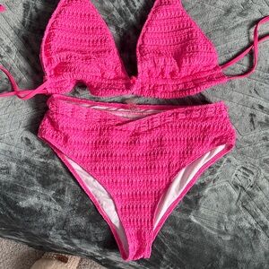 SHEIN Hot Pink Textured Bikini Set